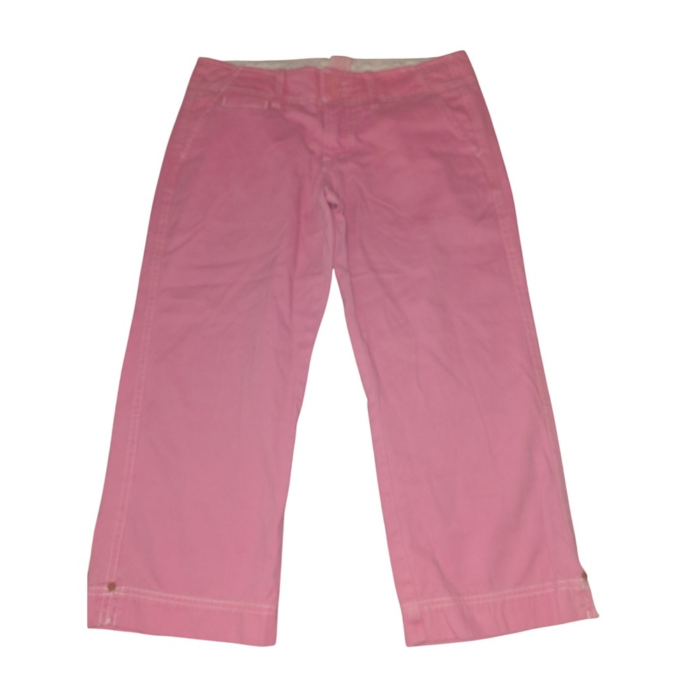 Pink Cropped Pants Womens Size 7 Wide Leg Capri Cotton Casual Trousers